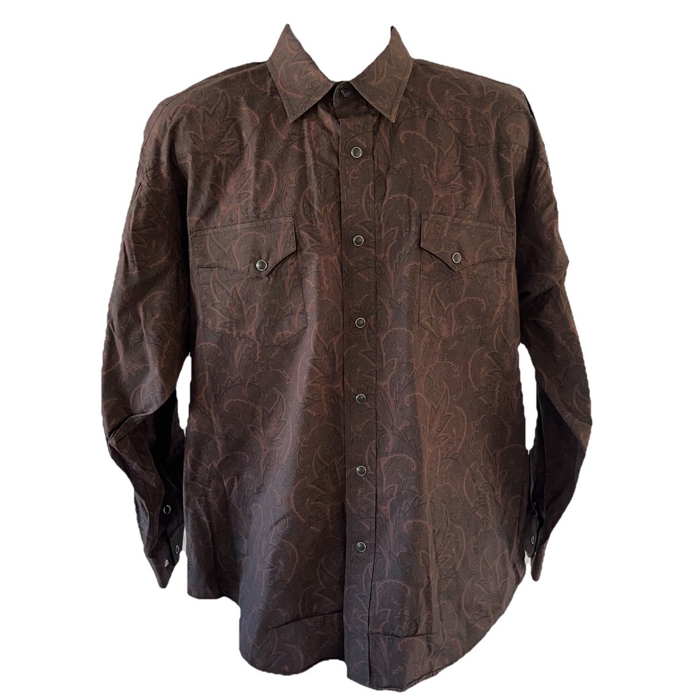 Panhandle Western Shirt Men's Large Pearl Snap Brown Bandana Paisley Long Sleeve